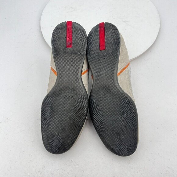 Prada Women Size EU 36.5 US 6.5 Silver Grey Orange Suede Lace Up Shoes - Picture 10 of 14